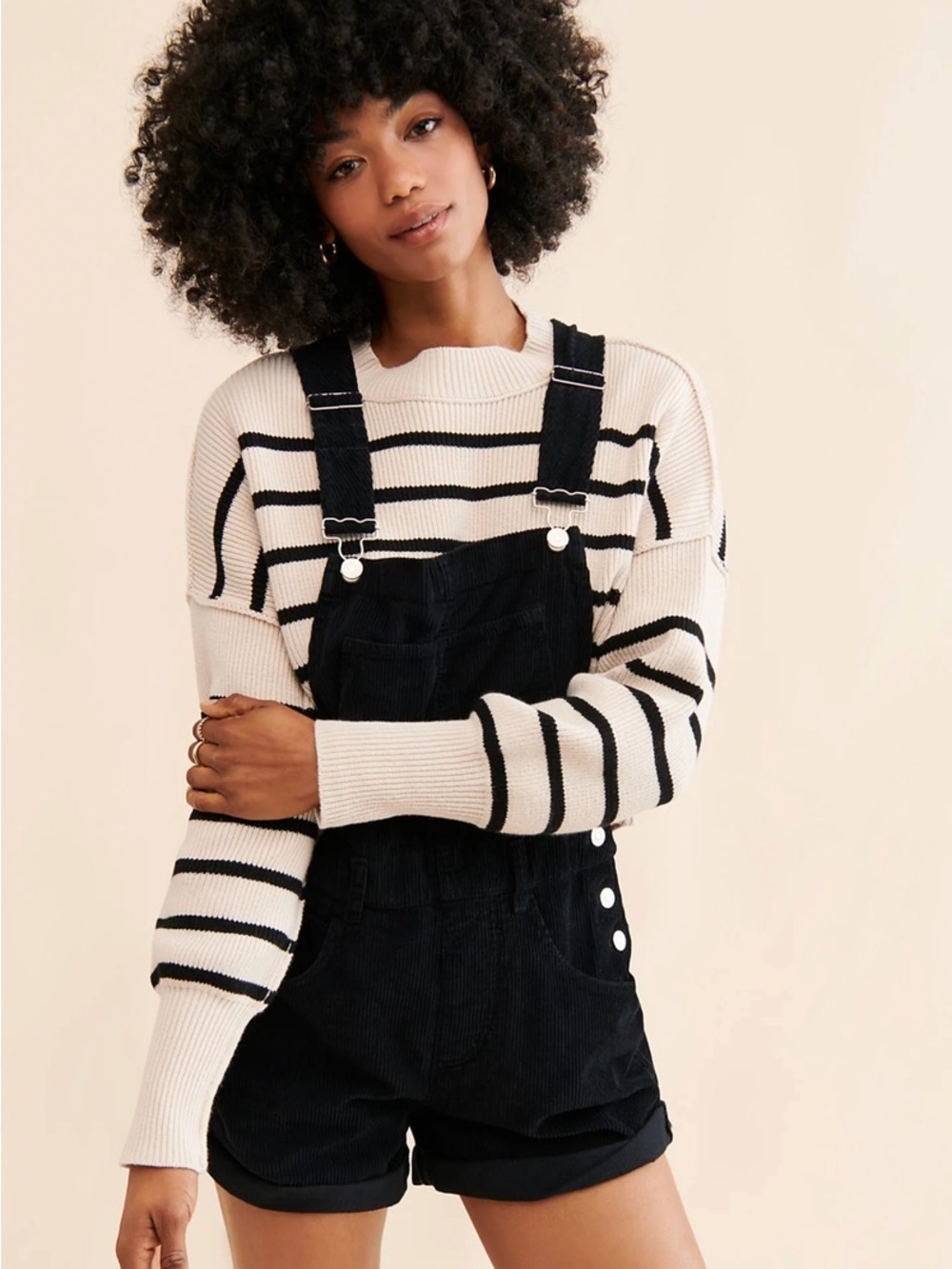 Free People Ziggy Corduroy Shortalls Overalls Black One Piece